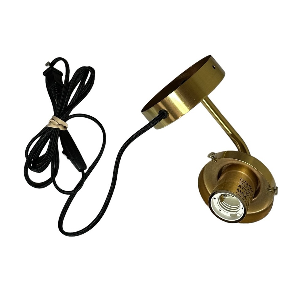 Brushed Brass Wall Sconce Plug-In Mid Century Modern Gold Light Fixture E26 Base